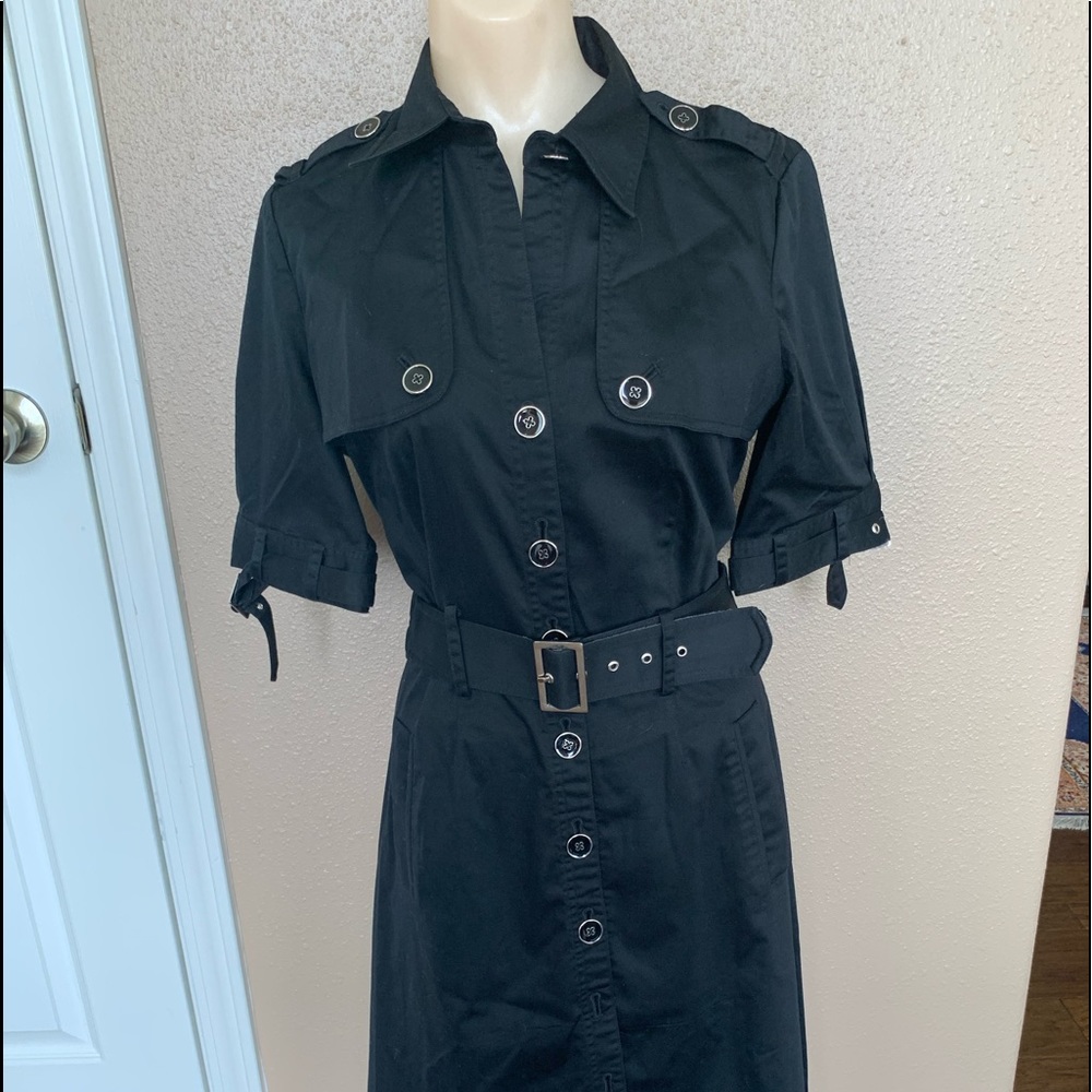 “Eye” Black coat dress with belt Size 8